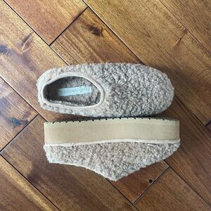 Madden Girl Beige Fuzzy Platform Slippers